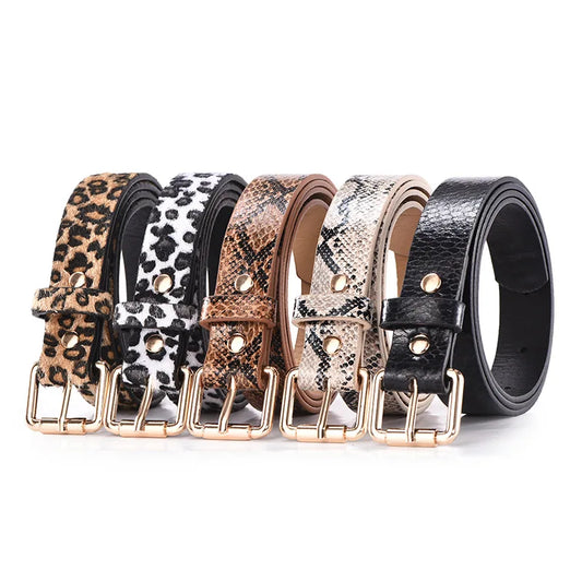 Novor Leopard & Snake Print Slim Belt