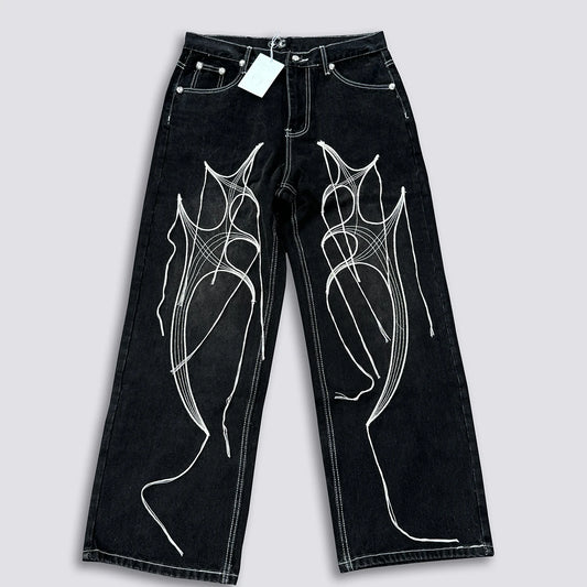 NOVOR HARAJUKU WING EMBROIDERY BAGGY JEANS