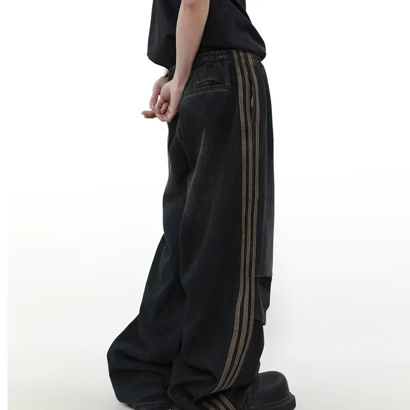 NOVOR Striped Pleated Baggy Jeans