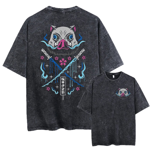 Novor Acid-Washed Anime Graphic T-Shirt – Oversized Harajuku Streetwear