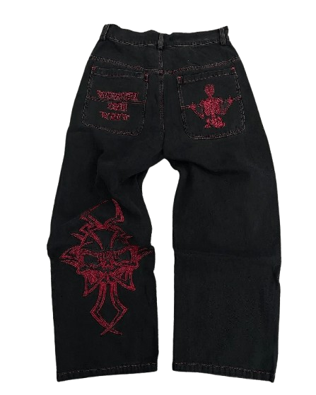 NOVOR Skull Embroidery Baggy Jeans