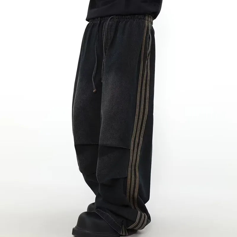 NOVOR Striped Pleated Baggy Jeans