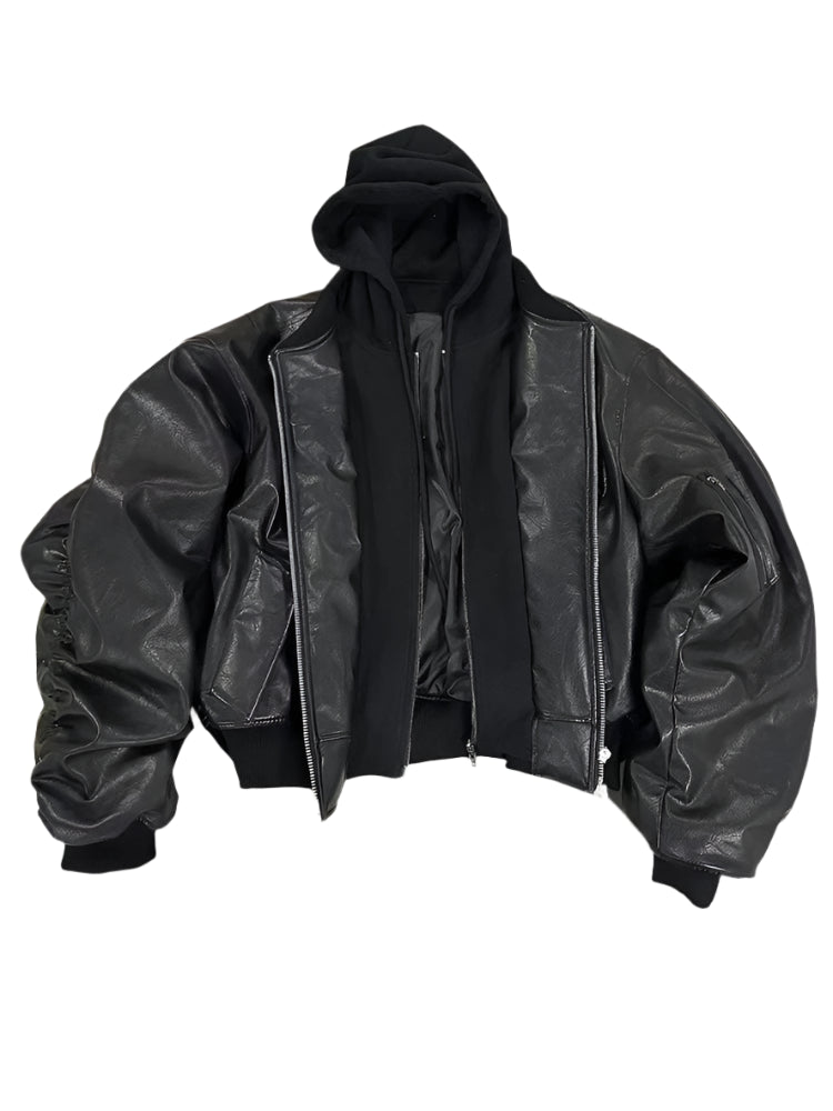 Novor Oversized PU Leather Bomber Jacket – Retro Streetwear Winter Coat