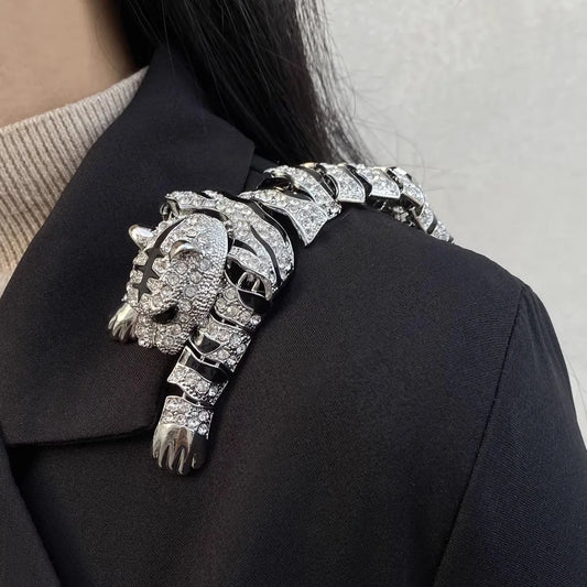 Novor Vintage Crystal Tiger Brooch
